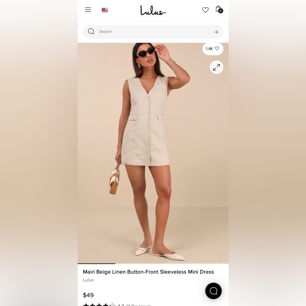 NWT Lulus Beige Linen Button-Front Sleeveless Mini Dress